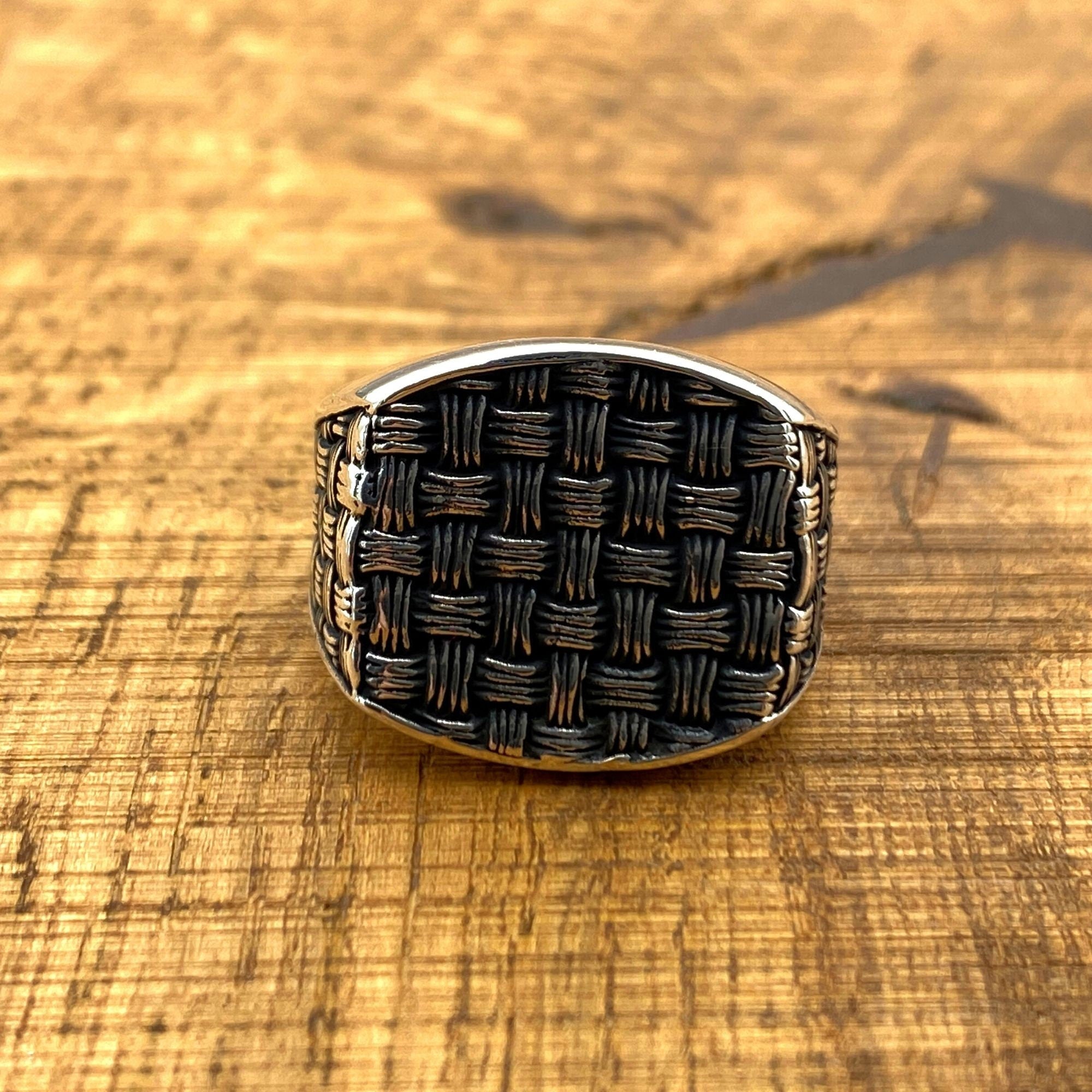 Turkish Handmade 925 Sterling Silver Men's Knitting Pattern Ring - Unique Minimalist Gift for Him