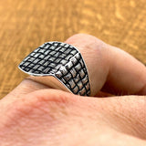 Turkish Handmade 925 Sterling Silver Men's Knitting Pattern Ring - Unique Minimalist Gift for Him