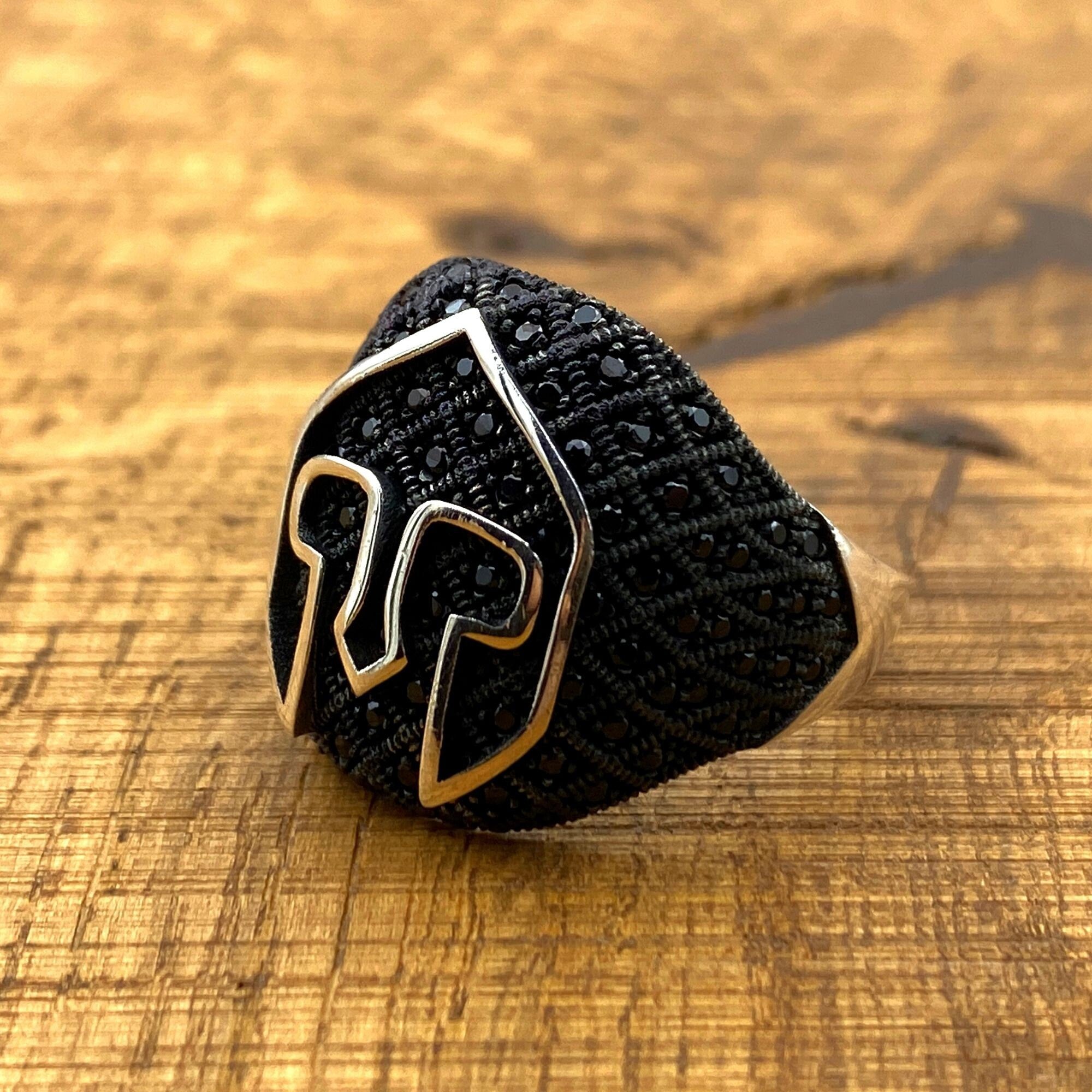 Distinctive Men's Helmet Ring | Handcrafted 925 Sterling Silver & Black Onyx