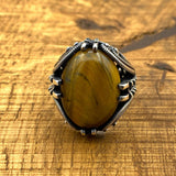 Handmade Men's 925 Sterling Silver Yemeni Aqeeq Tiger's Eye Ottoman Ring