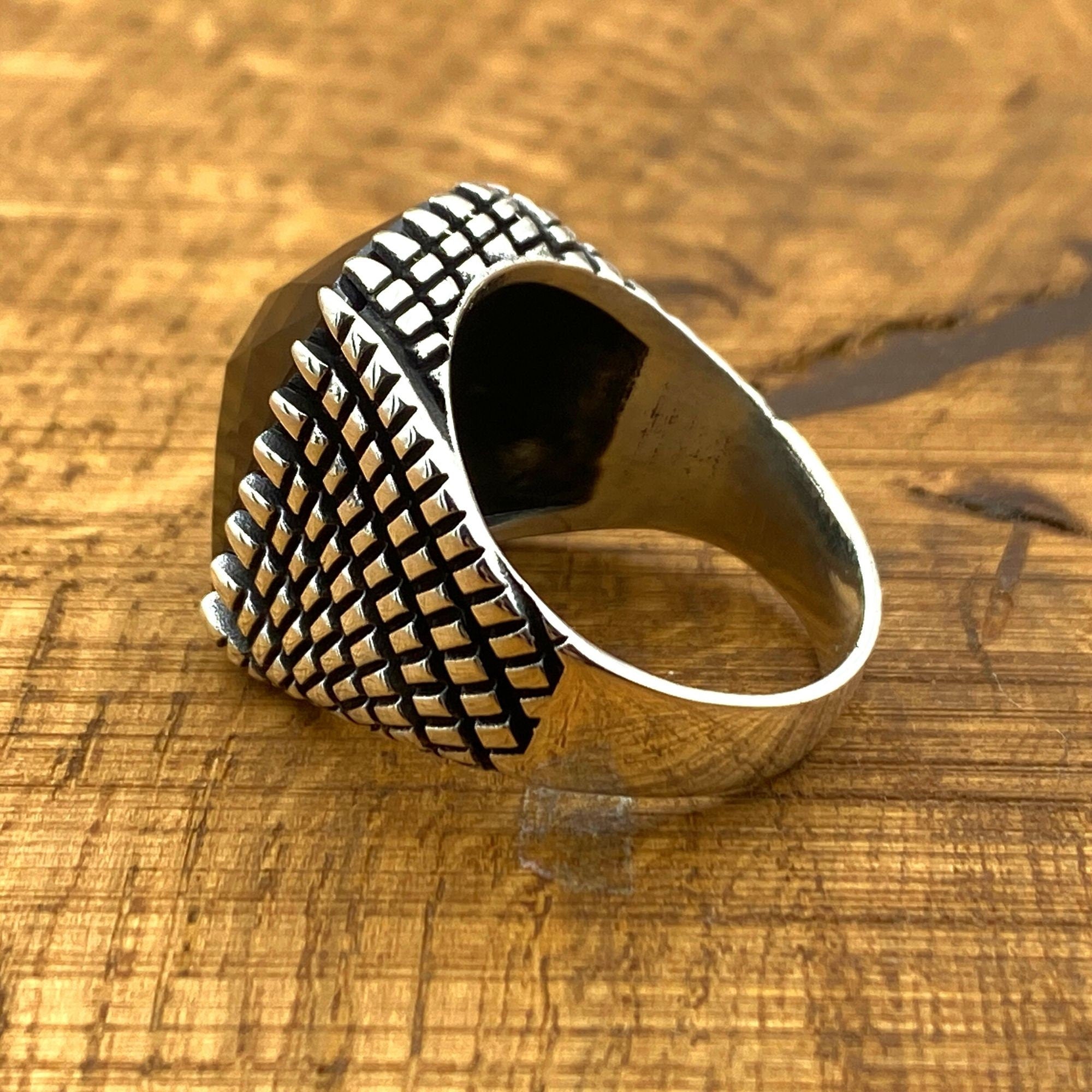 Turkish Handmade 925 Sterling Silver Men's Black Zircon Statement Ring | Unique Gift for Him