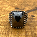 Turkish Handmade 925 Sterling Silver Men's Black Zircon Statement Ring | Unique Gift for Him