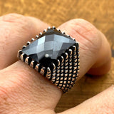 Turkish Handmade 925 Sterling Silver Men's Black Zircon Statement Ring | Unique Gift for Him