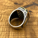 خاتم رجالي يدوي من الفضة الإسترلينية العثمانية مع زمرد - مجوهرات تركية أصلية