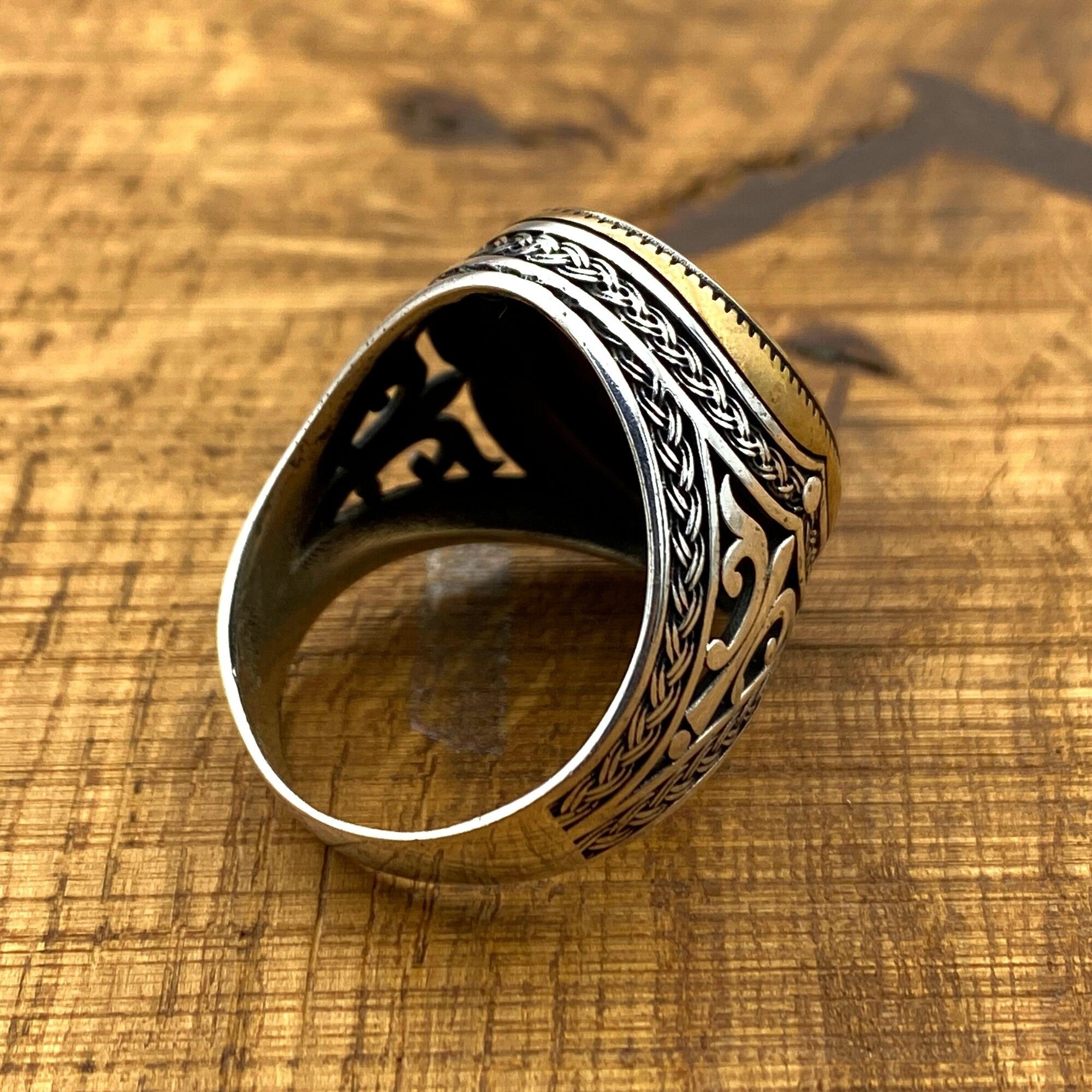 خاتم رجالي تركي أصلي من الفيروز الأحمر 925 فضة استرلينية مصنوع يدويًا بيان