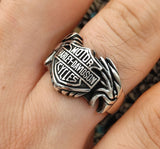 Harley Davidson Inspired 925 Sterling Silver Biker Ring - Unisex Motorcycle Jewelry Gift