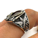 Turkish Handmade Men's Red Agate 925 Sterling Silver Statement Ring