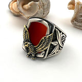 Turkish Handmade Men's Red Agate 925 Sterling Silver Statement Ring