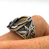 Men's Handmade 925 Sterling Silver Tiger's Eye Eagle Ring | Authentic Turkish Craftsmanship