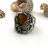 Men's Handmade 925 Sterling Silver Tiger's Eye Eagle Ring | Authentic Turkish Craftsmanship