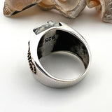 خاتم رجالي تركي يدوي من الفضة الإسترلينية 925 على طراز العثماني بشكل عقرب مع حجر الفيروز