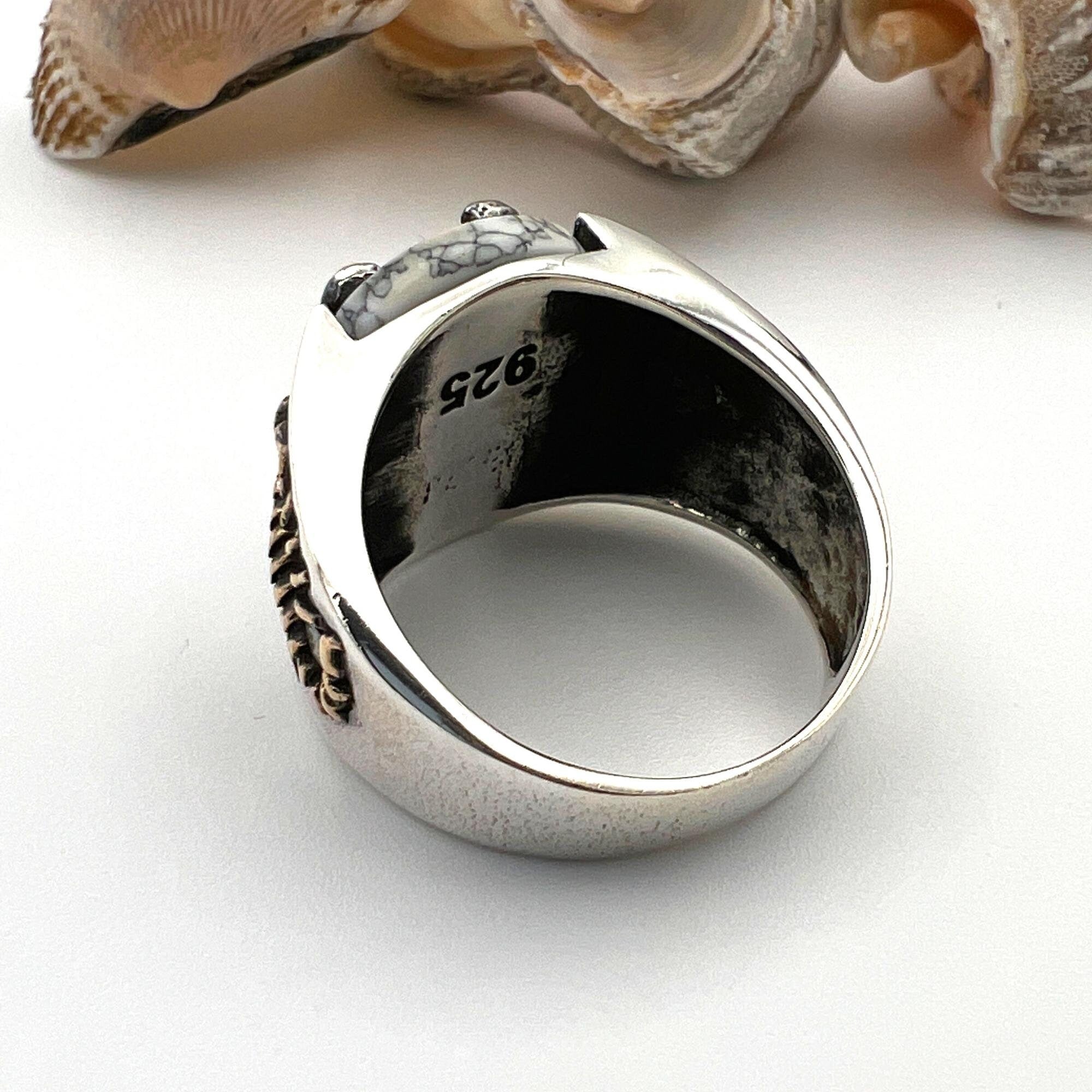 خاتم رجالي تركي يدوي من الفضة الإسترلينية 925 على طراز العثماني بشكل عقرب مع حجر الفيروز