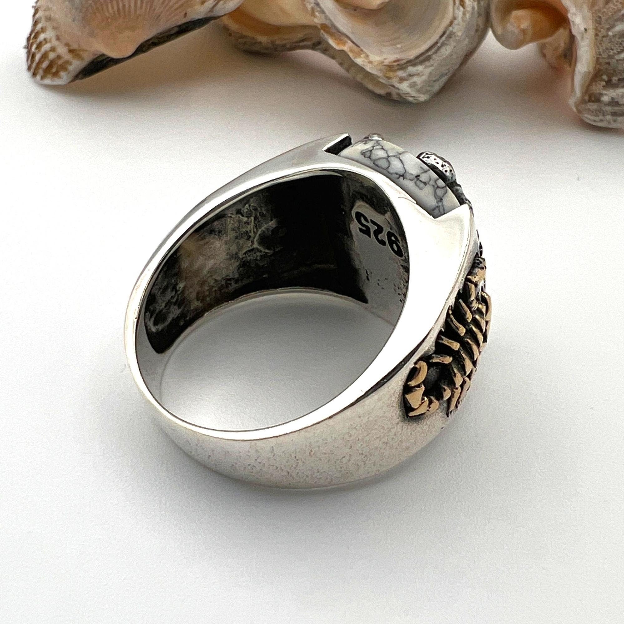 خاتم رجالي تركي يدوي من الفضة الإسترلينية 925 على طراز العثماني بشكل عقرب مع حجر الفيروز