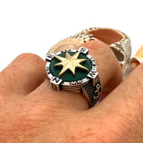 Bague boussole ancre artisanale unique pour homme en argent sterling 925 avec agate verte faite à la main