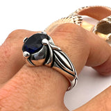 Turkish Handmade 925 Sterling Silver Men's Sapphire Stone Ottoman Ring