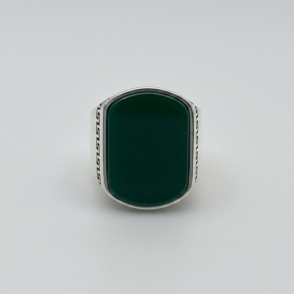 Herren Jemenitischer Aqeeq Stein Grüner Achat 925 Sterling Silber Ring