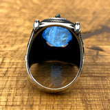Exquisite Men's Turkish Handmade 925 Sterling Silver Blue Tourmaline Statement Ring