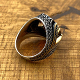 Men's Handcrafted 925 Sterling Silver Crown Ring with Red Zircon Gemstone