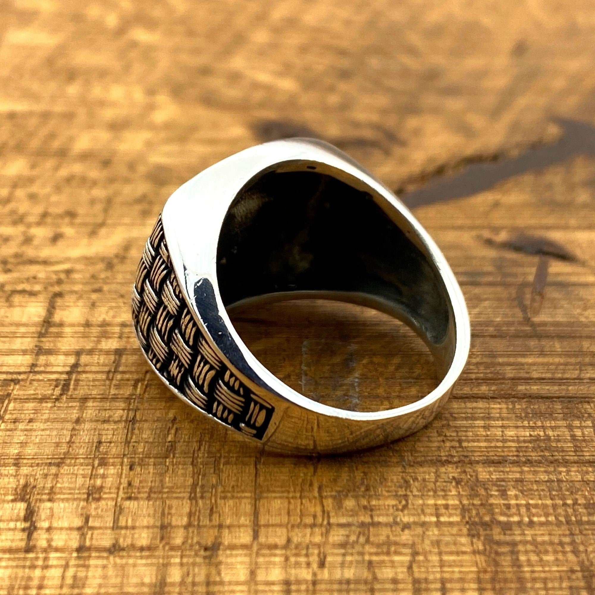 Turkish Handmade 925 Sterling Silver Men's Knitting Pattern Ring - Unique Minimalist Gift for Him