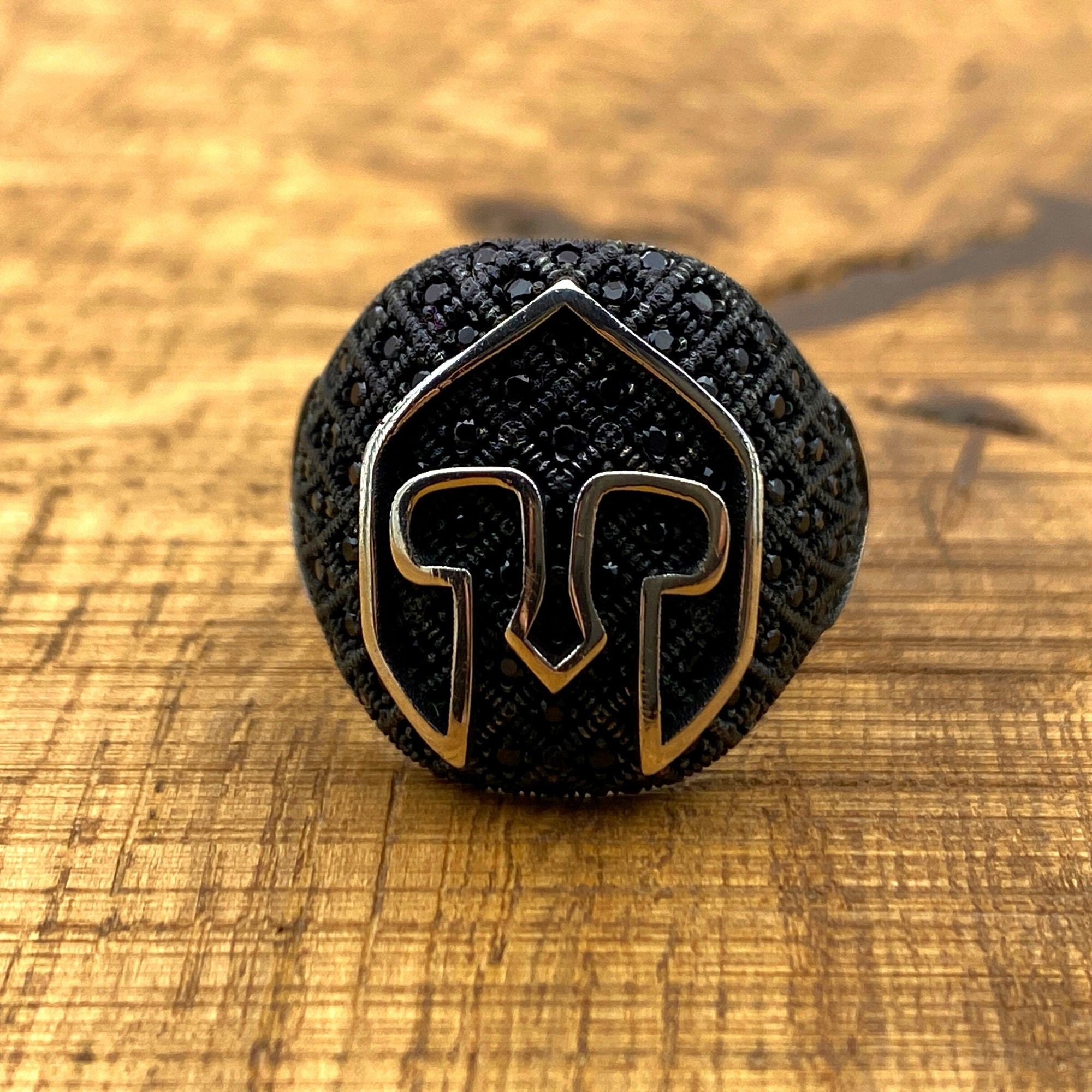 Distinctive Men's Helmet Ring | Handcrafted 925 Sterling Silver & Black Onyx