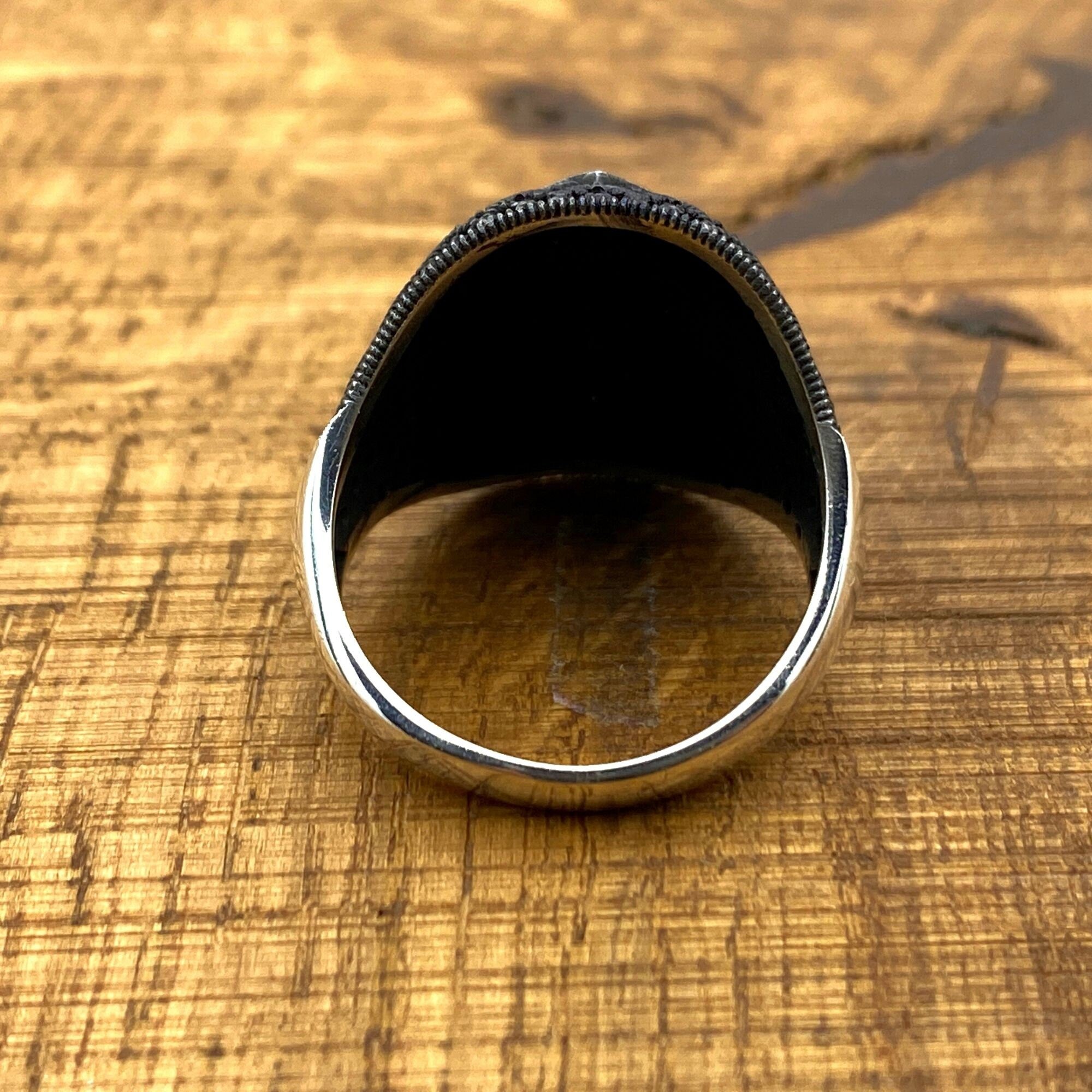 Distinctive Men's Helmet Ring | Handcrafted 925 Sterling Silver & Black Onyx