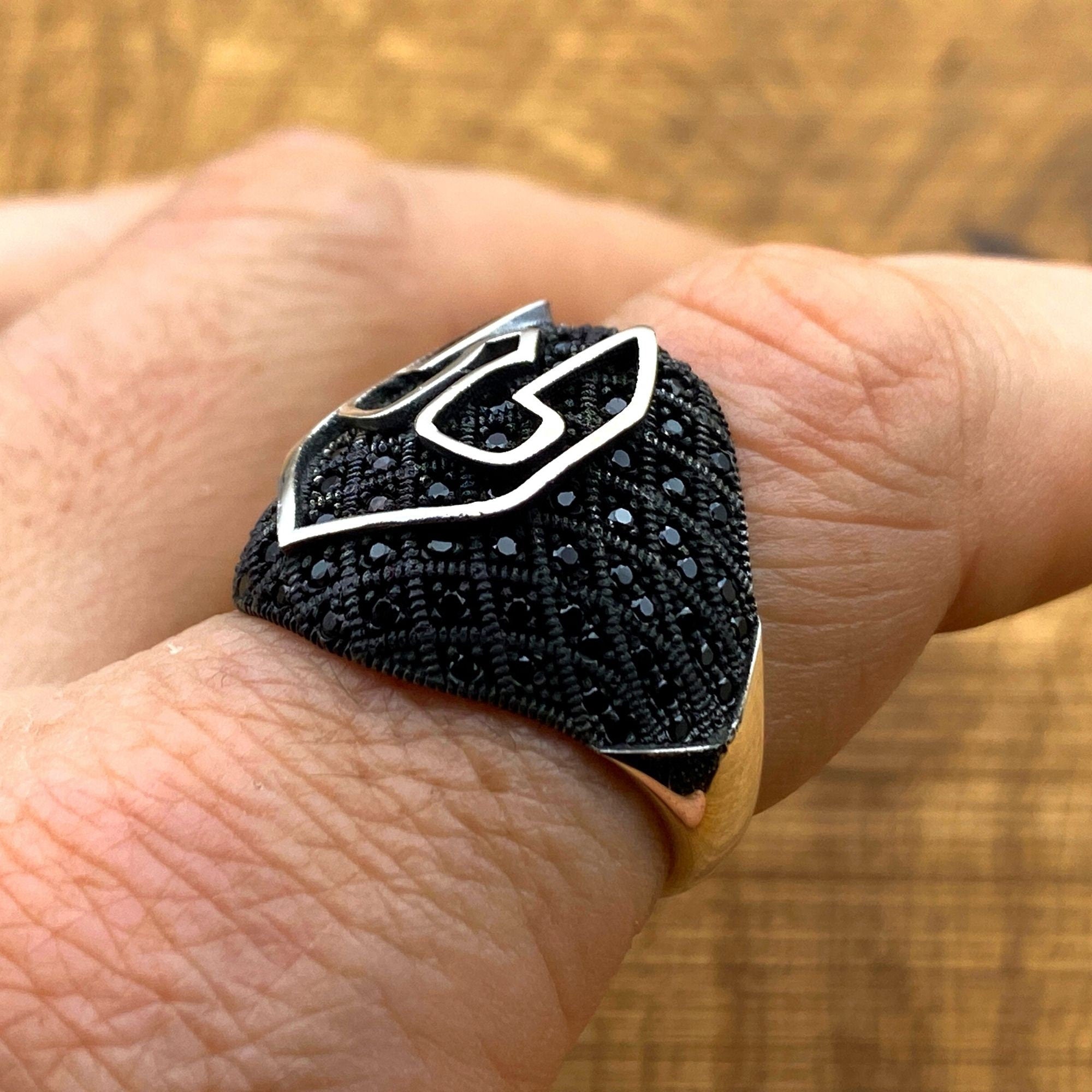 Distinctive Men's Helmet Ring | Handcrafted 925 Sterling Silver & Black Onyx