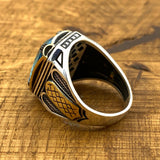 Men's Authentic Turkish Ottoman Style Aquamarine 925 Sterling Silver Ring