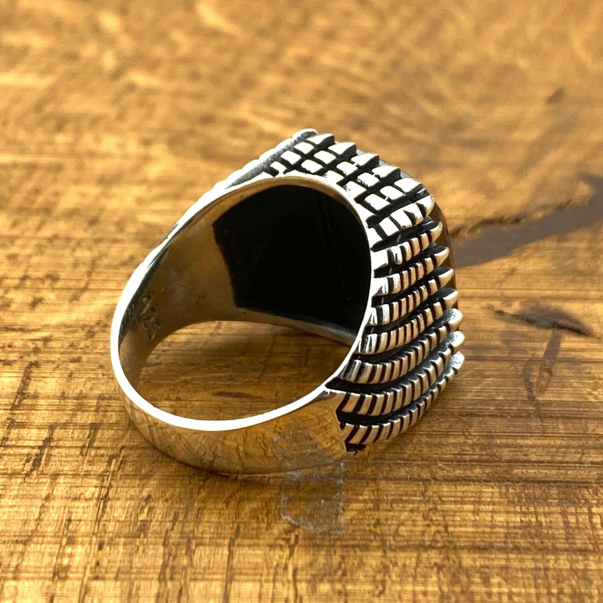 Turkish Handmade 925 Sterling Silver Men's Black Zircon Statement Ring | Unique Gift for Him