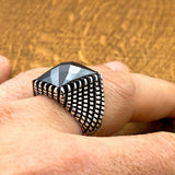 Turkish Handmade 925 Sterling Silver Men's Black Zircon Statement Ring | Unique Gift for Him