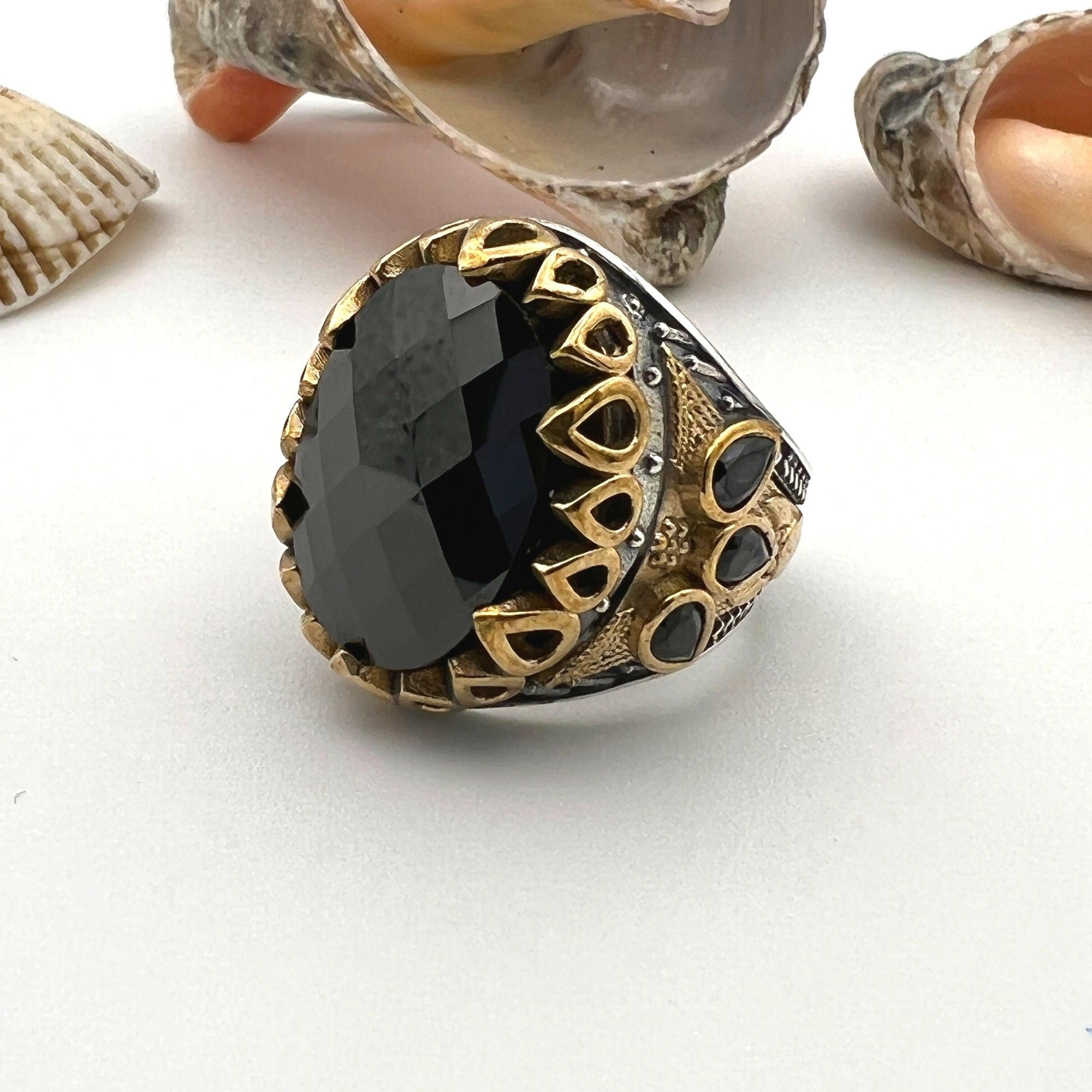 Men's Black Onyx Oval Stone Silver Ring