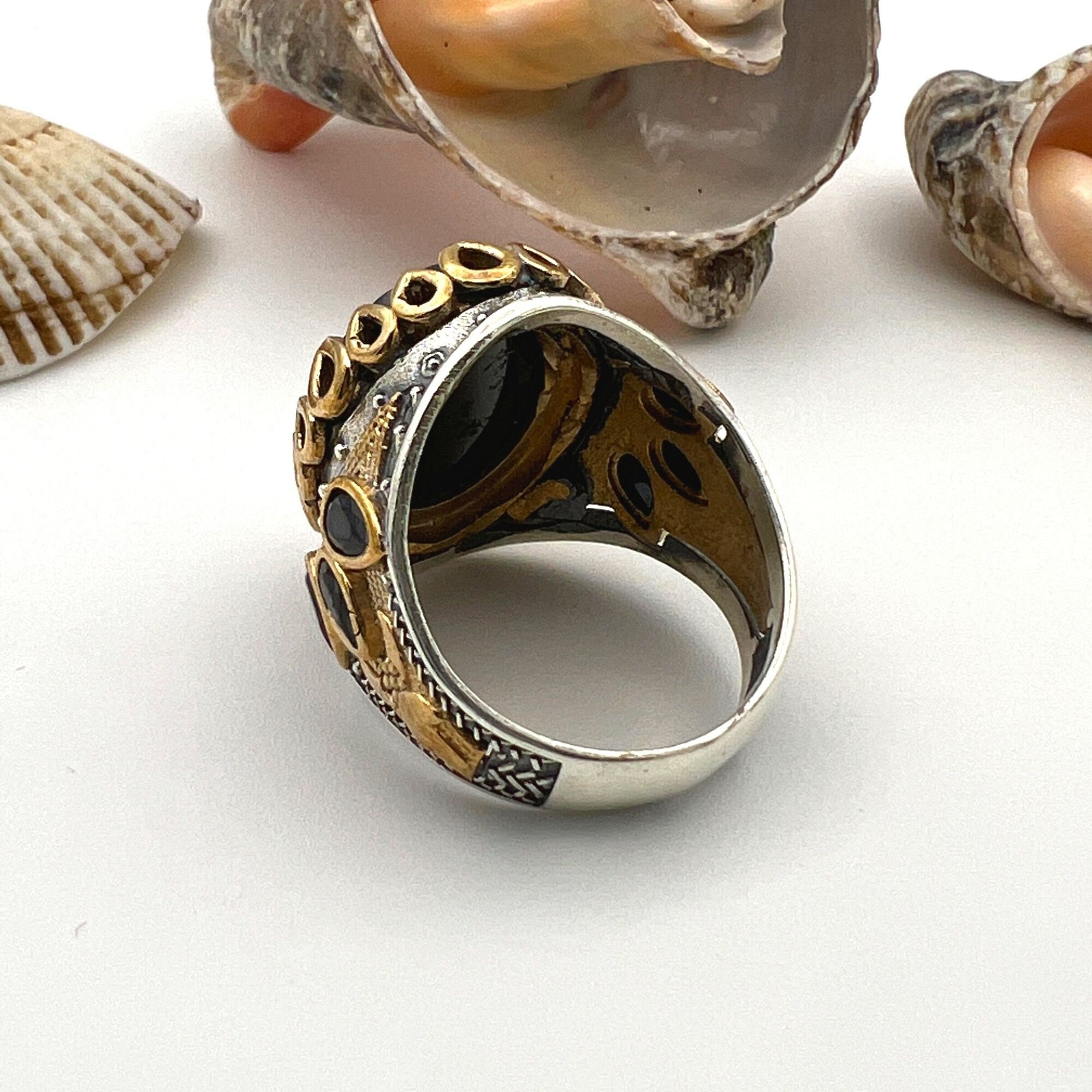 Men's Black Onyx Oval Stone Silver Ring