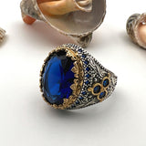 Men's Blue Sapphire Stone 925 Sterling Silver Ring