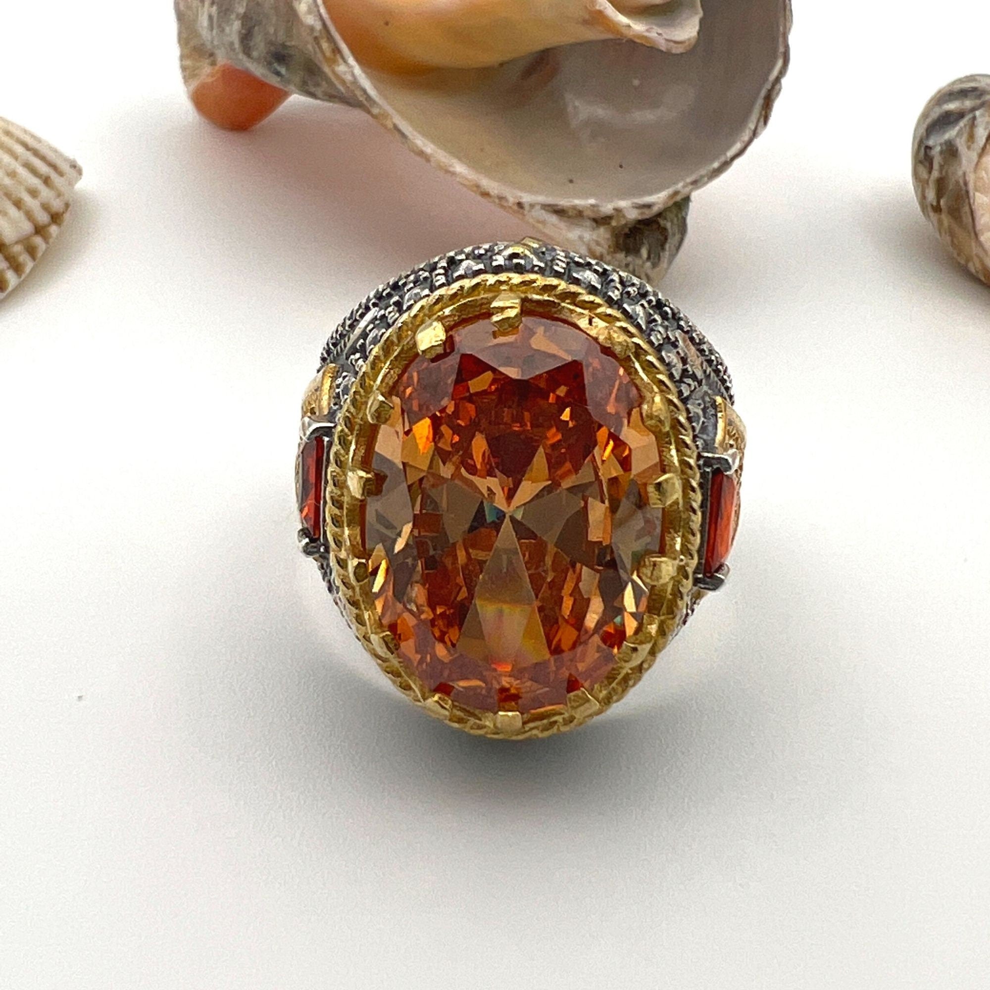 Citrine Stone Silver Unisex Ring