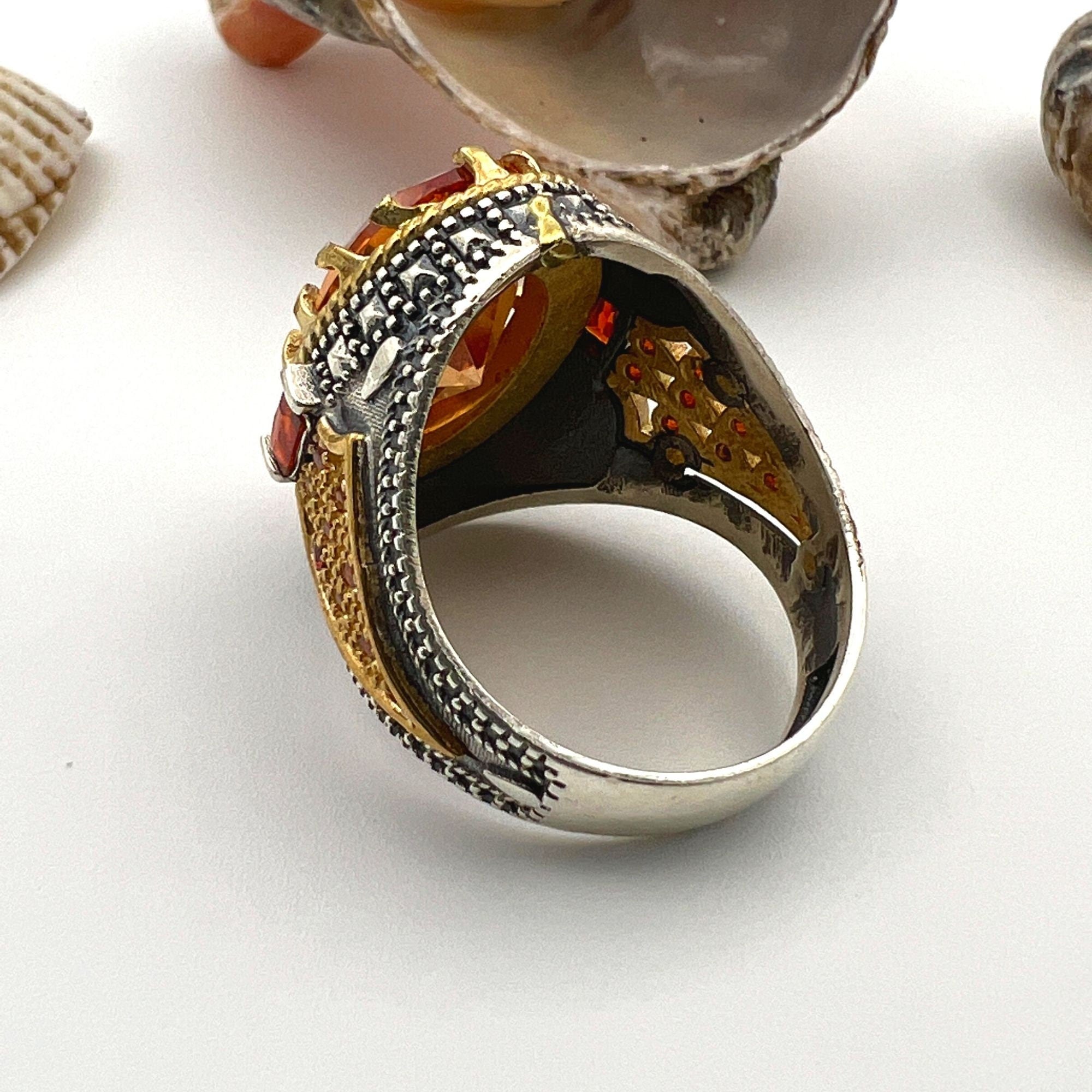 Citrine Stone Silver Unisex Ring
