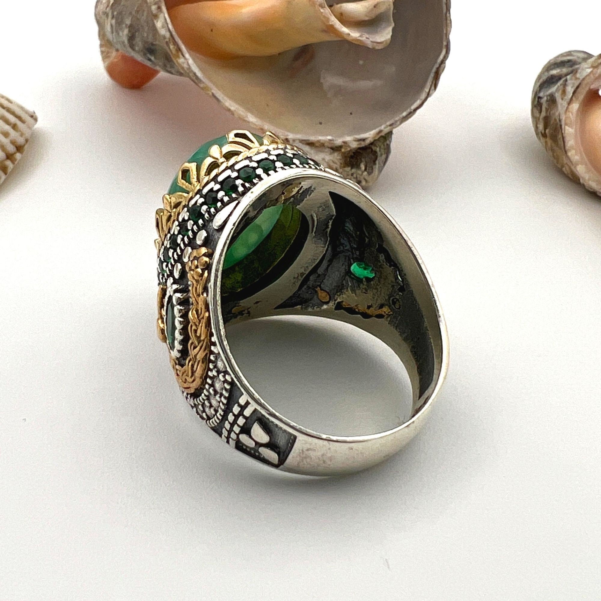 Men's Green Tourmaline Paraiba Stone Ring