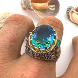 خاتم رجالي تركي أصلي مصنوع يدويًا من الفضة الإسترلينية 925 مع التورمالين - هدية خالدة