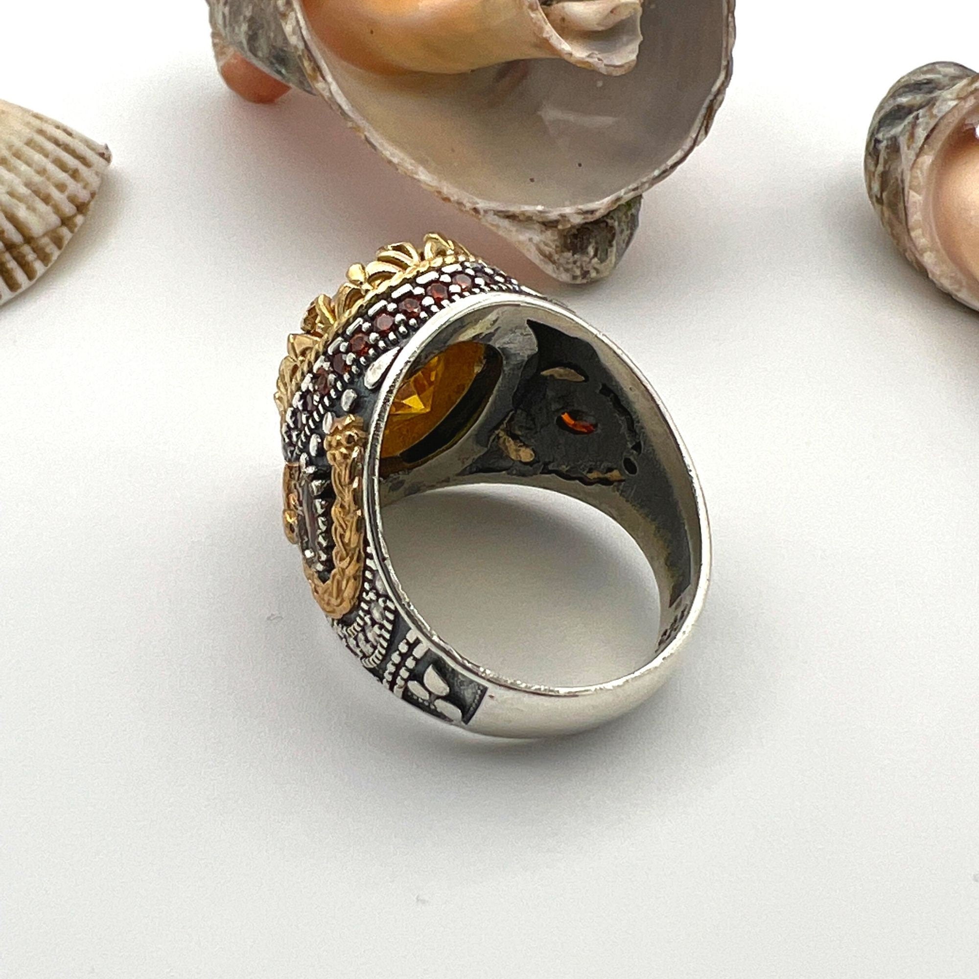 Yellow Citrine Stone Men's Ring