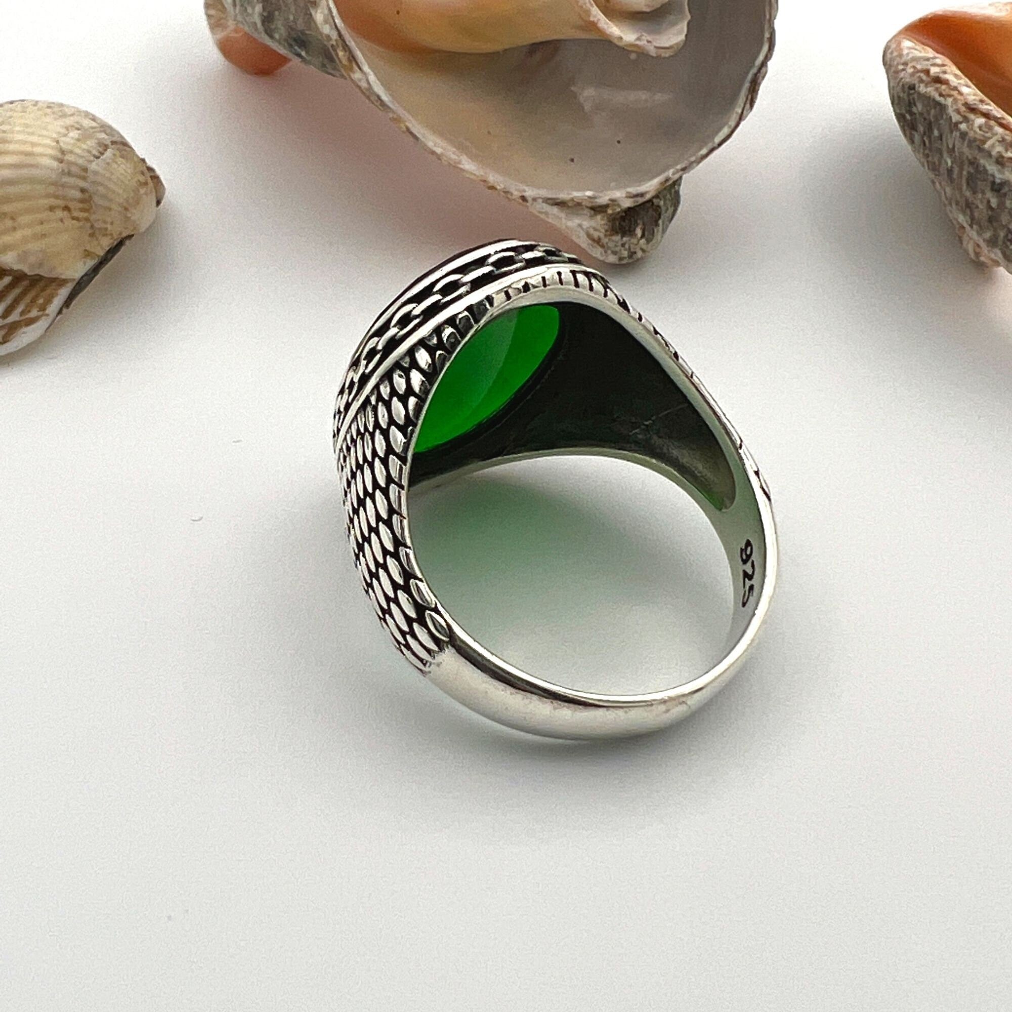Men's Green Zircon Stone Silver Ring