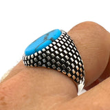 خاتم فضة استرلينية للرجال مصنوع يدويًا مع حجر الفيروز الطبيعي البيضاوي | هدية مجوهرات تركية فنية له