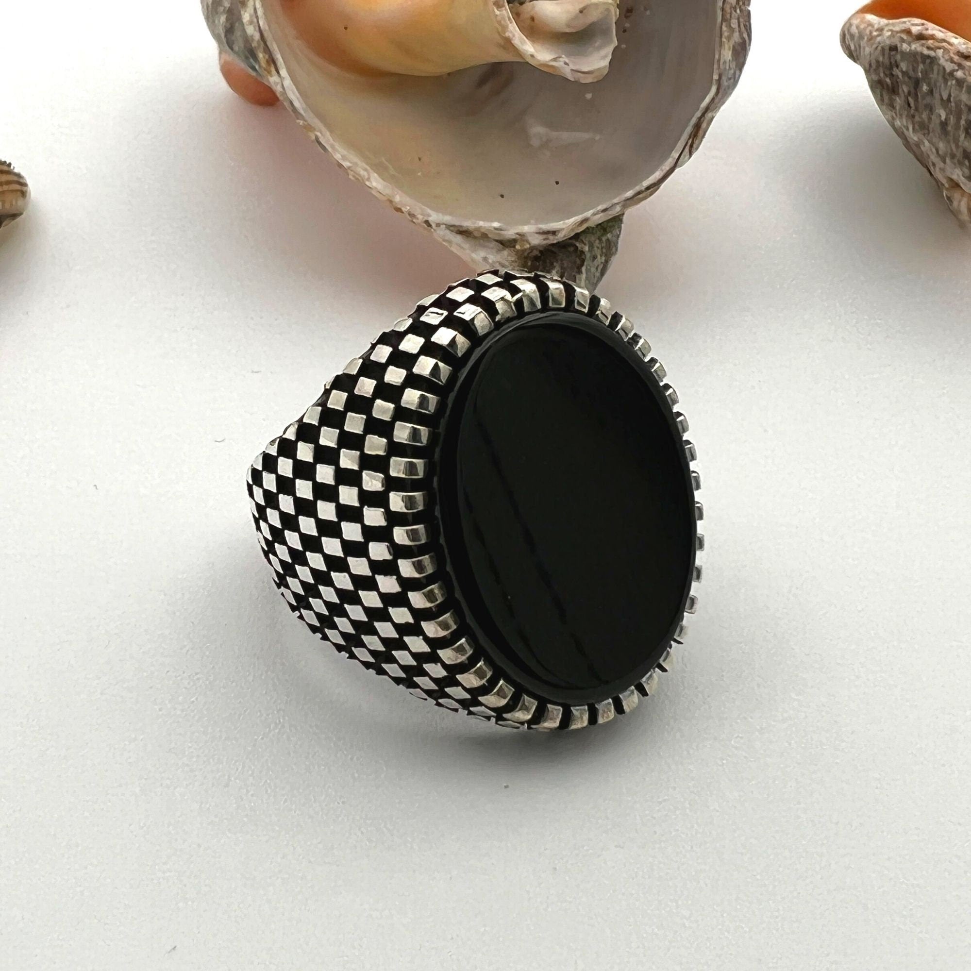 Artisan Turkish Sterling Silver Men's Black Onyx Ring - Handcrafted Statement Jewelry Gift