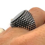 Men's Handcrafted 925 Sterling Silver Black Onyx Oval Ring - Authentic Ottoman Style Jewelry Gift for Him