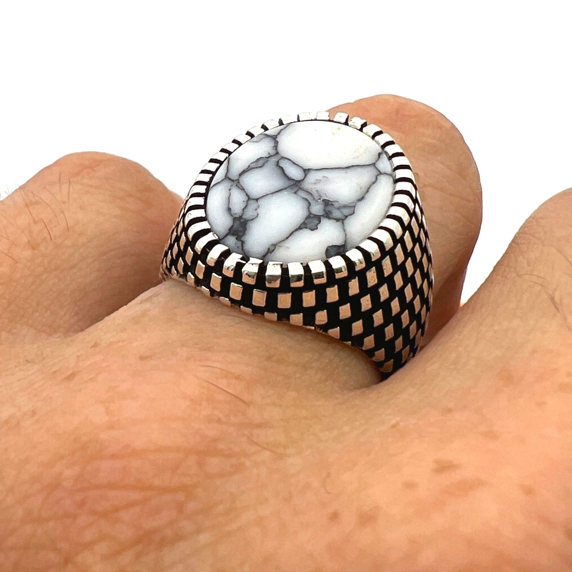 남성용 터쿼이즈 스톤 수제 실버 반지