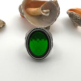 Men's Green Emerald Stone Ottoman Style Silver Ring