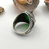 Men's Green Emerald Stone Ottoman Style Silver Ring