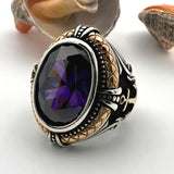 Amethyst Stone Men's Anchor Ring