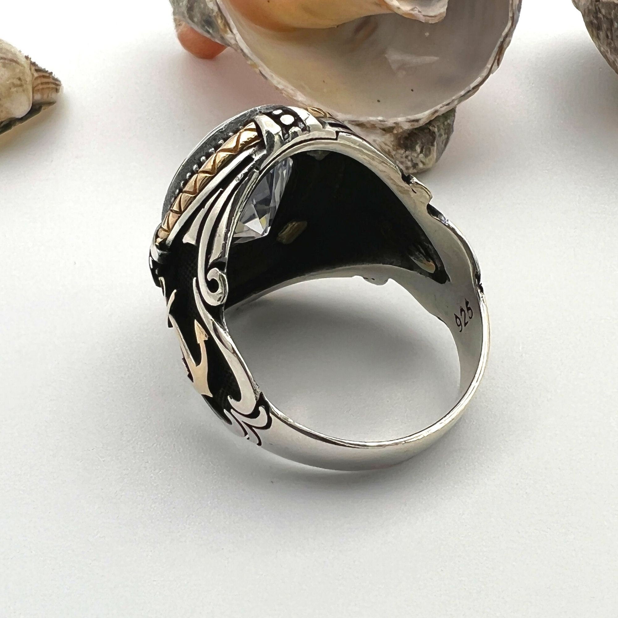 Bague Ancre en Pierre de Zircon Blanc Fait Main pour Homme