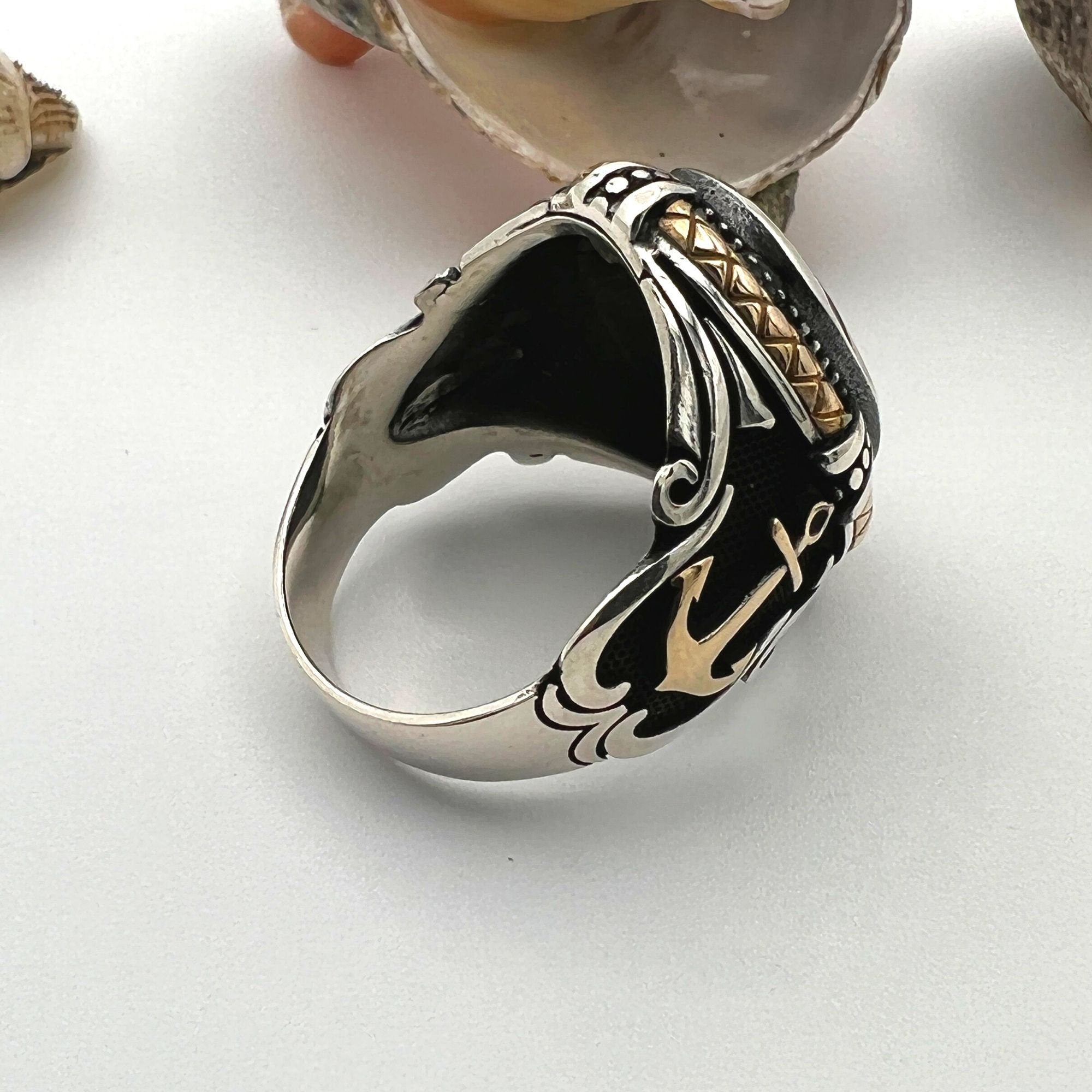 Bague Ancre en Pierre de Zircon Blanc Fait Main pour Homme