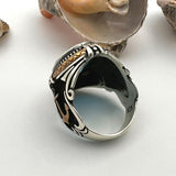 Men's Blue Aquamarine Stone Anchor Ring