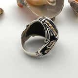Black Onyx Stone Double Headed Eagle Silver Ring