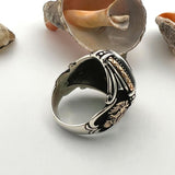 Green Emerald Stone Double Headed Eagle Silver Ring